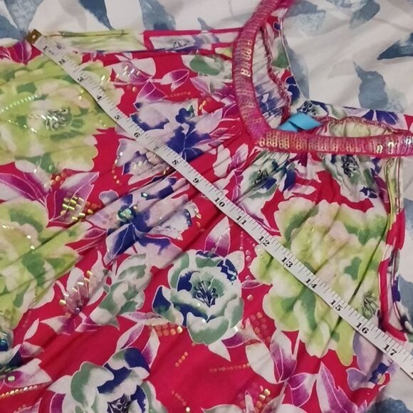 Free People Lighweight Pink Multi Floral Sequin Tank Top Y2K Size‎ S - Picture 13 of 13